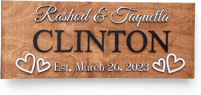 Custom Family Name Sign | Personalized Wooden Wedding Gift | Rustic Last Name Wood Plaque | Established Date Sign |Аnniversаrу (Clinton Style)