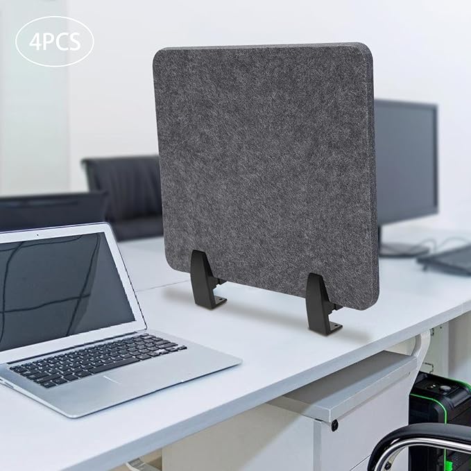 ReFocus Raw Clamp-On Acoustic Desk Divider Mounted Privacy Panel Set – Reduce Noise & Visual Distractions for Office, Study (Anthracite Gray, 4× Panels (20.9"×16"))