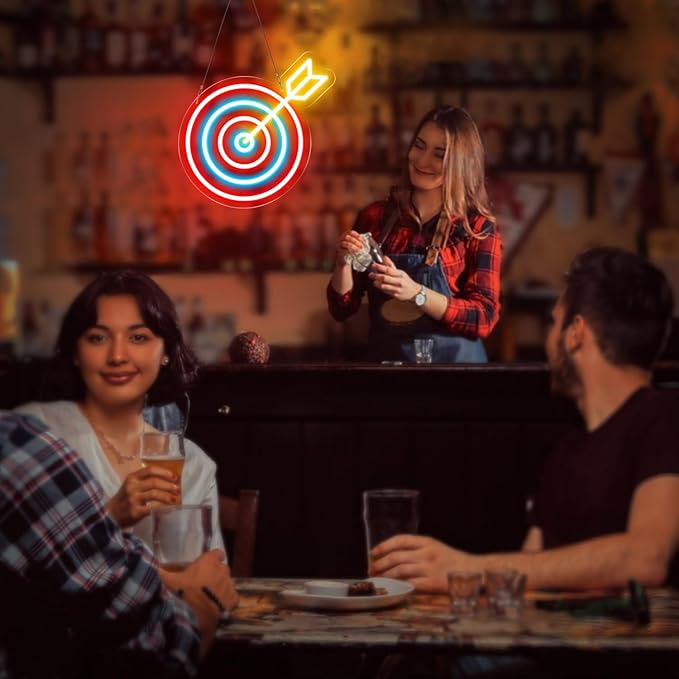 Dart Board Neon Sign for Adult Kids, Dart Target Neon Led Signs, Funny Decor for Man Cave Bar Game Room Bedroom Indoor, Man Cave Led Light Up Signs