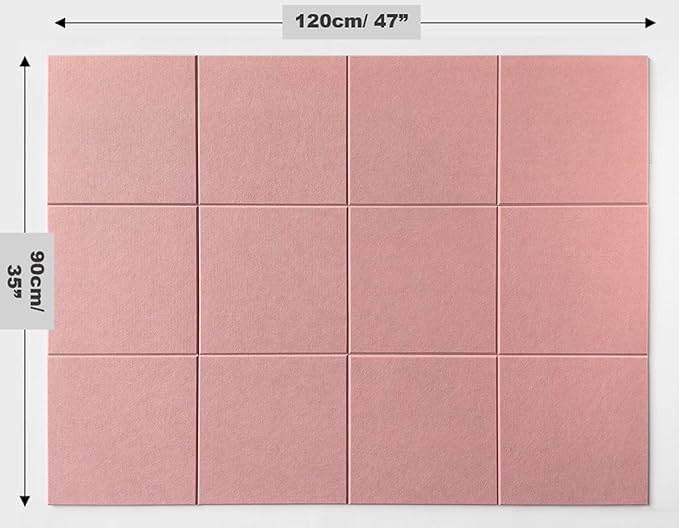 DECORITA Felt Wall Tiles | Large Cork Board Alternative | Aesthetic Felt Bulletin Board for Office, Home & Classroom | Large Cork Boards for Walls Pinboard (12-Pack) | Pink