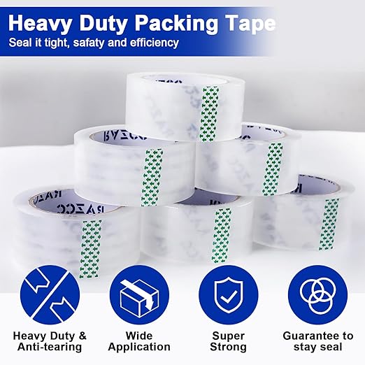 RAZCC Clear Packing Tape, 24 Rolls Heavy Duty Packaging Tape with Dispensers for Packing Shipping Moving and Sealing, Thicker Packing Tape-2" x 65 Yards Per Roll, 1560 Total Yards