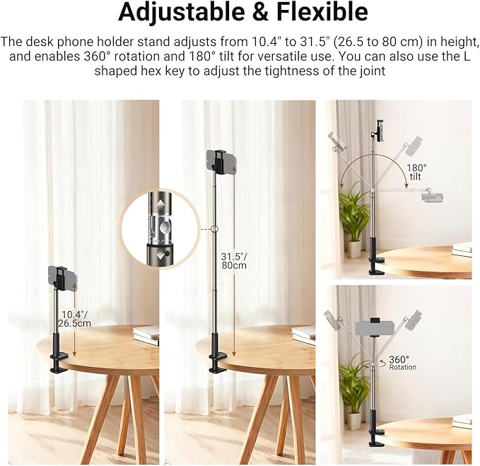 NEEWER Entry Level Version Phone Stand for Desk & Bed, 360° Adjustable Office Table Bedside Overhead Cell Phone Holder Mount Compatible with iPhone Samsung Android for Video Recording Filming, X6