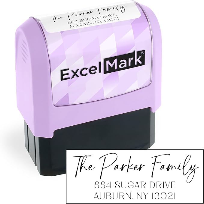 ExcelMark Address Stamp - Custom Return Address Stamp with Elegant Designs, Vibrant Colors & Patterns – Perfect for Mail, Invitations & Gifts (Violet Mount, Santa Catalina)