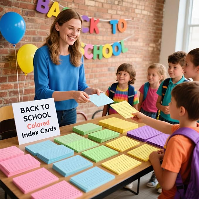 Koogel Index Cards 3x5, 300 Count, Colored Flash Card Lined Ruled on Both Side, Heavyweight Notecards for Back to School Studying Learning College Office Home Taking Notes Supplies, 8 Assorted Colors