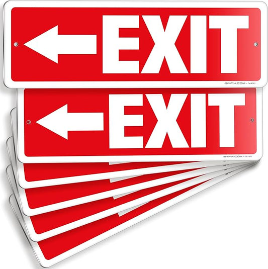 iSYFIX Exit Signs 6 Pack 12x4 Inch with Directional Left Arrows - Rust Free Aluminum, Laminated for UV, Weather, Scratch Resistance - Ideal for Offices, Schools, Theaters, Restaurants
