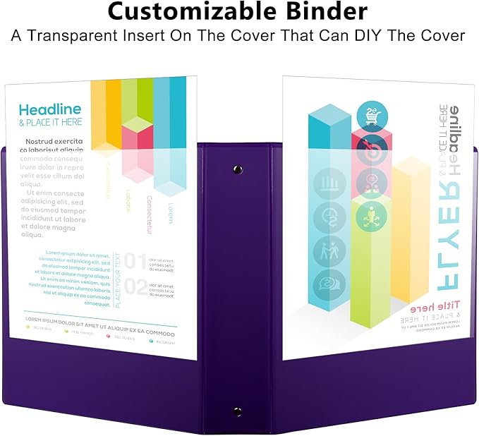 CIXILDTS 2-inch Round Ring Binder, Durable 2" 3 Ring Binder Fit Letter Size Paper, Purple, 6-Pack