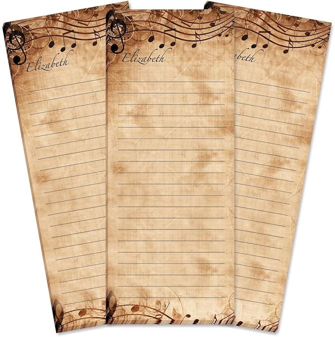 Sheet Music Personalized Lined Shopping List Pads - Set of 3