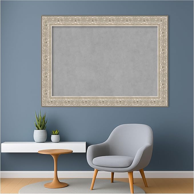 Amanti Art Silver Framed Magnetic Board 31x43 Large Vision Board for use with Magnets, 100% Metal Sheet to Display Items as Office Decor or for Home Organization in mudroom, Kitchen or Kids Room
