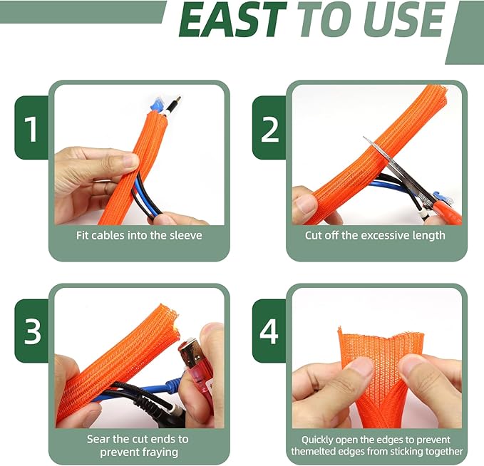 Split Wire Loom Tubing, Cable Protector Sleeve, Braided Cable Management for TV/Computer/Home Theater/Engine Bay, Cord Protectors from Pets No Chew (Orange, 1/2"-10ft)