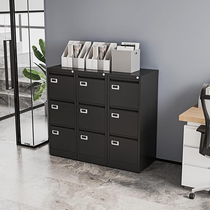 Fesbos Vertical File Cabinets - 3 Drawers 17.8" Deep Lockable Filing Cabinet - Metal Storage Cabinets for Home Office to Hanging Files Letter/Legal/F4/A4 Size