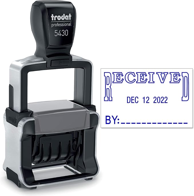 Trodat 5430 Professional Self-Inking Date Stamp with Received - Blue Ink