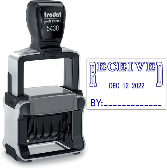 Trodat 5430 Professional Self-Inking Date Stamp with Received - Blue Ink