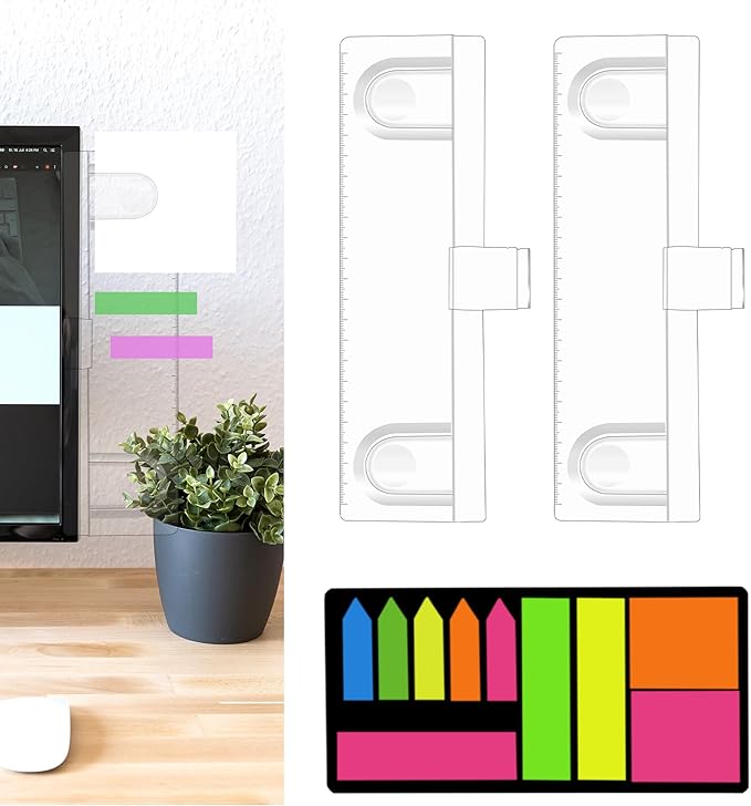 Keenjorika 2PCS Multifunctionnal Monitor Documents Holder, Clear Acrylic Board with Clips, Desktop Message Board for Office with Sticky Note