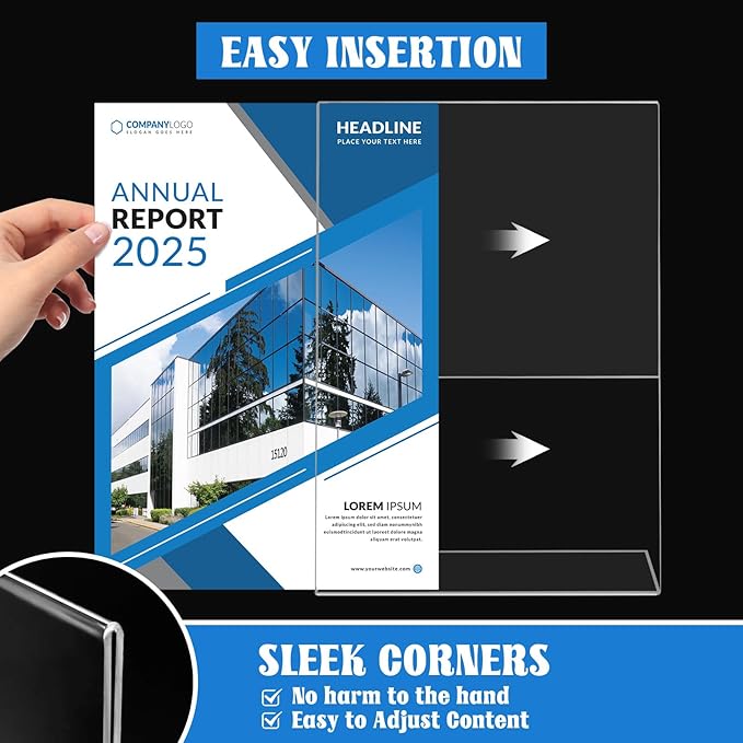 Laerjin Acrylic Sign Holder 4 x 6 - 16 Pack Slanted L-Shaped Photo & Menu Display Stand, Clear Plastic Frame with Side Loading Design - For Tabletop Signs in Cafés, Events, Retail