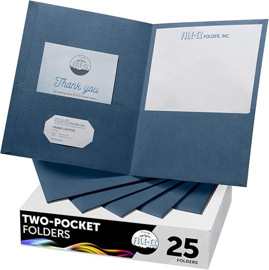 FILE-EZ Two-Pocket Folders, Navy Dark Blue, 25-Pack, Textured Paper, Letter Size (EZ-32523)