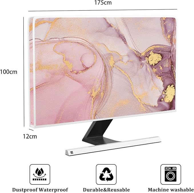 Baocicco Pink Gold Marble Waterproof Screen TV Cover 75 Inch Decorative Modern Television Cover for Home TV Screen Texture Dust Proof Monitor Covers for Television Screen LED LCD OLED TVs
