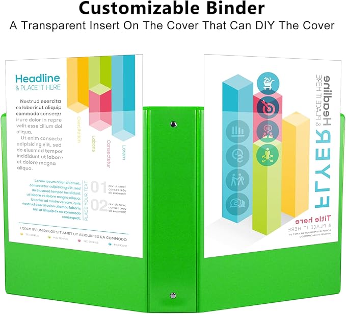 CIXILDTS 2-inch Round Ring Binder, Durable 2" 3 Ring Binder Fit Letter Size Paper, Green, 6-Pack