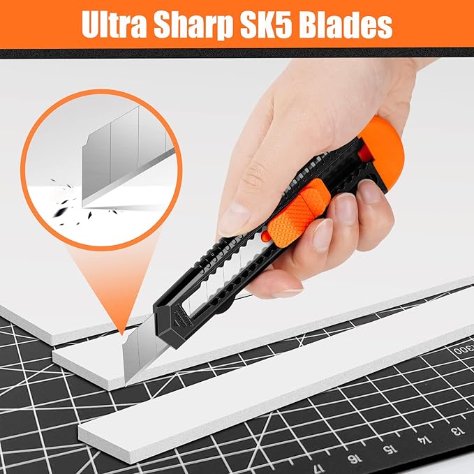 DIYSELF 12-Pack Box Cutters, Disposable Utility Knife, Box Cutter Retractable for Office, Shop, Warehouse, Utility Knives with18mm Snap-Off Blades, Portable Box Opener, Razor Knife Set, Paper Knife