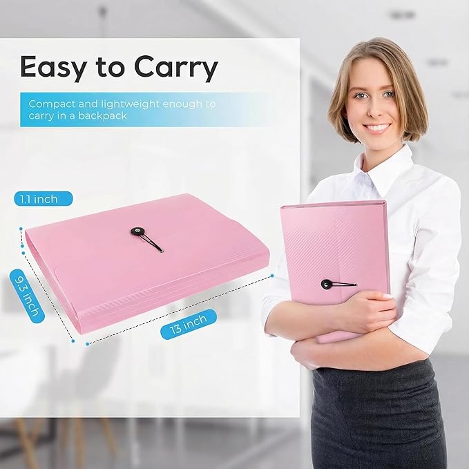 Accordion File Organizer, Accordion Folder for Sorting Documents and Papers, 13 Pockets Expanding File Storage Organizer for Hospital, Home, Travel and Office Use (Pink)