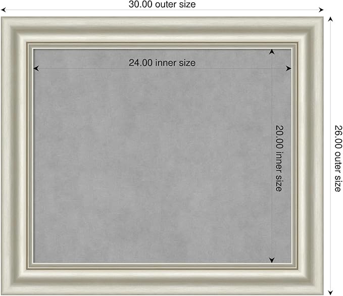 Amanti Art Silver Framed Magnetic Board 26x30 Medium Vision Board for use with Magnets, 100% Metal Sheet to Display Items as Office Decor or for Home Organization in mudroom, Kitchen or Kids Room