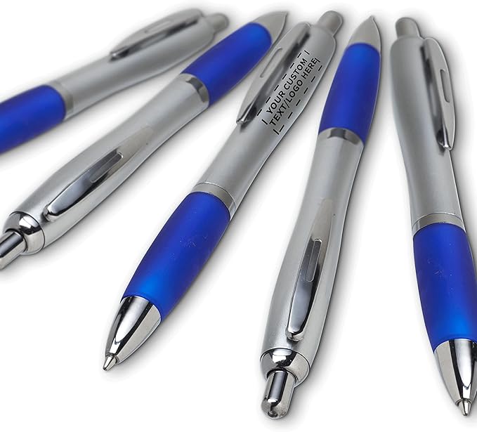 DISCOUNT PROMOS Personalized Ballpoint Pens With Rubber Grip, 10 pack Customizable Ergonomic Click-to-Write Custom Writing Pens for School with Black Ink, Blue