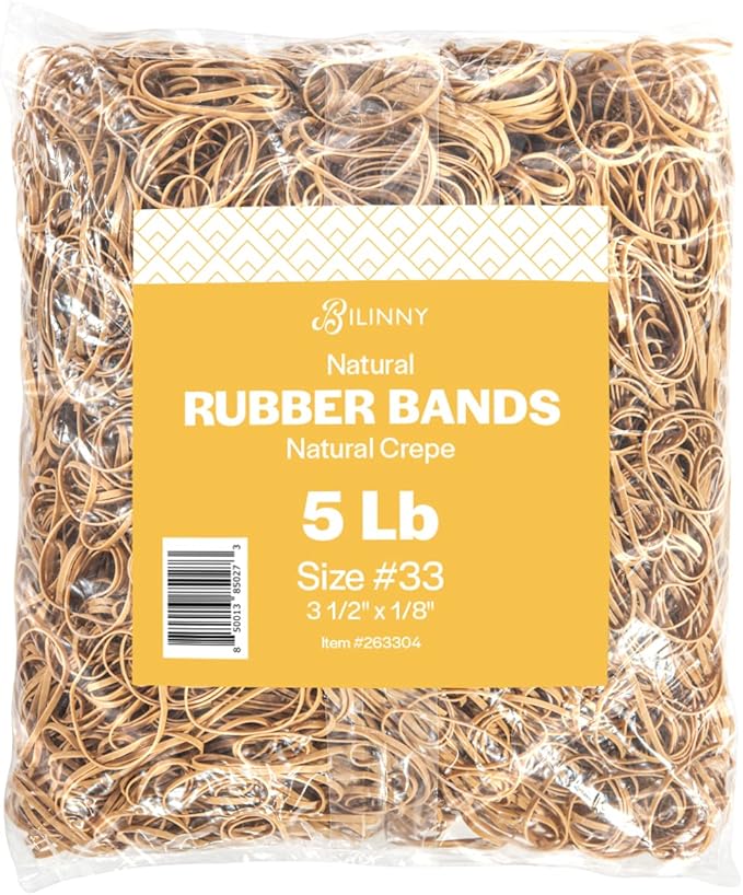 BILINNY Rubber Bands Size 33, Bulk Pack of 5lb (3,000) Tan Rubber Bands, 3.5"x1/8", Made In USA