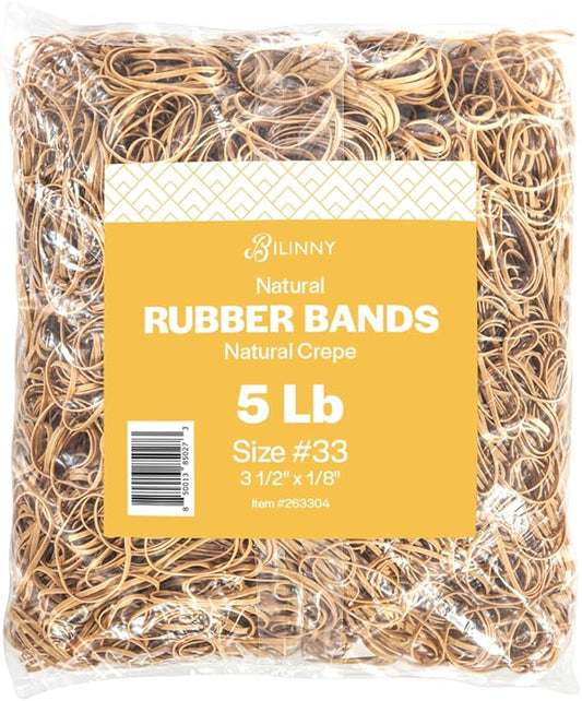 BILINNY Rubber Bands Size 33, Bulk Pack of 5lb (3,000) Tan Rubber Bands, 3.5"x1/8", Made In USA