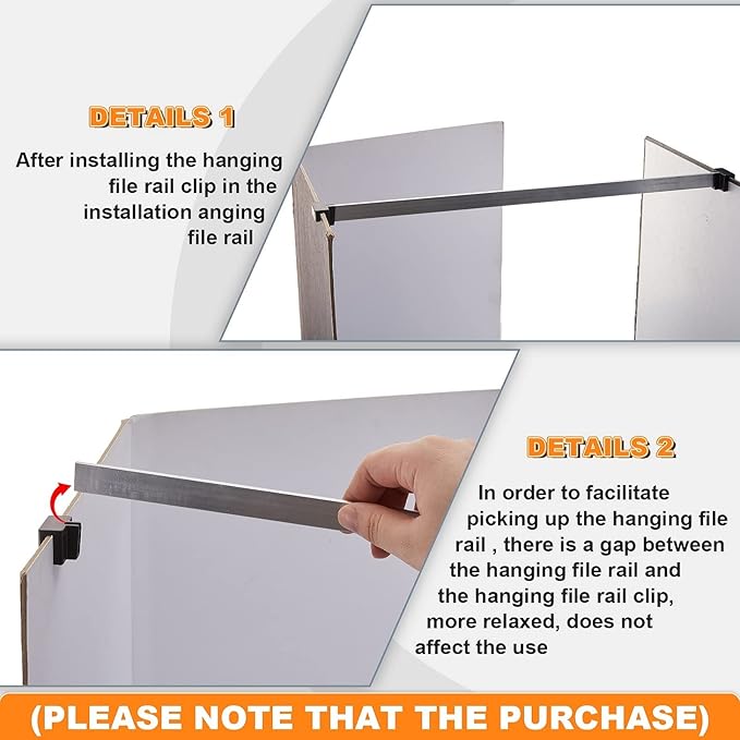 Epakh 8 Pieces Metal Hanging Divider Rail Clip File 4 Pieces File Cabinet Rails for Hanging Folder Frame for Storage
