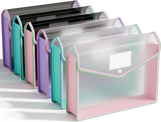 ABC life 6 Pack File Folder, Large Capacity Folders for Documents, Document Folder with Snap Closure, Color-Bordered Expanding File Folders, Folder Organizer Fit Letter/A4 Size - Clear Black