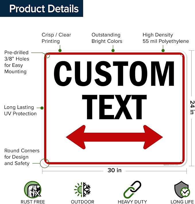 Custom Arrow,Custom Directional Sign, Two Way Arrow,24x30 Inches, 55 mil thick HDPE (high density polyethylene) Made in USA by My Sign Center