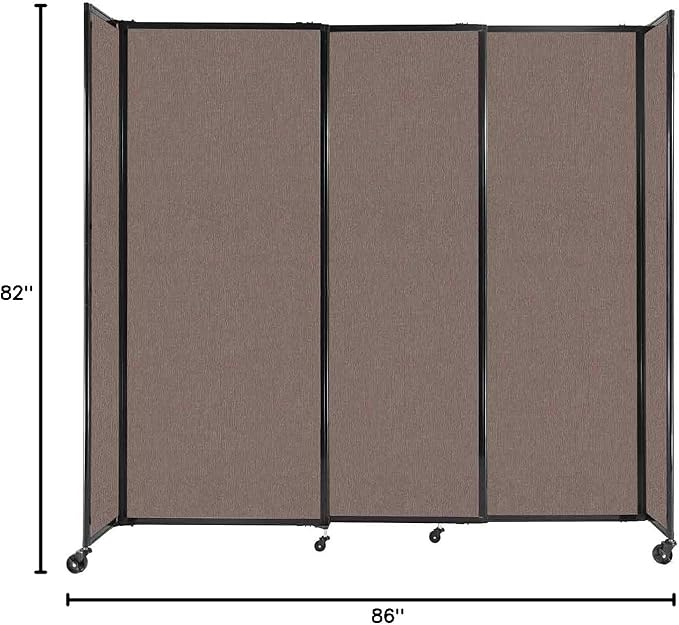 Versare Straightwall Sliding Portable Wall Partition | Freestanding Office Dividers | Locking Wheels | Temporary Room Separator | 7'2'' Wide x 6'10'' Tall Latte Fabric Panels