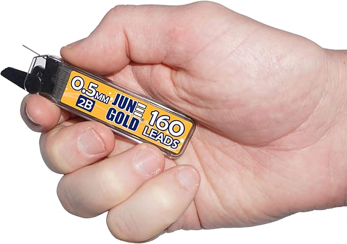 June Gold 640 Pieces, 0.5 mm 2B Lead Refills, 160 Pieces Per Dispenser, Fine Thickness, Break Resistant Lead/Graphite (Pack of 4 Dispensers)