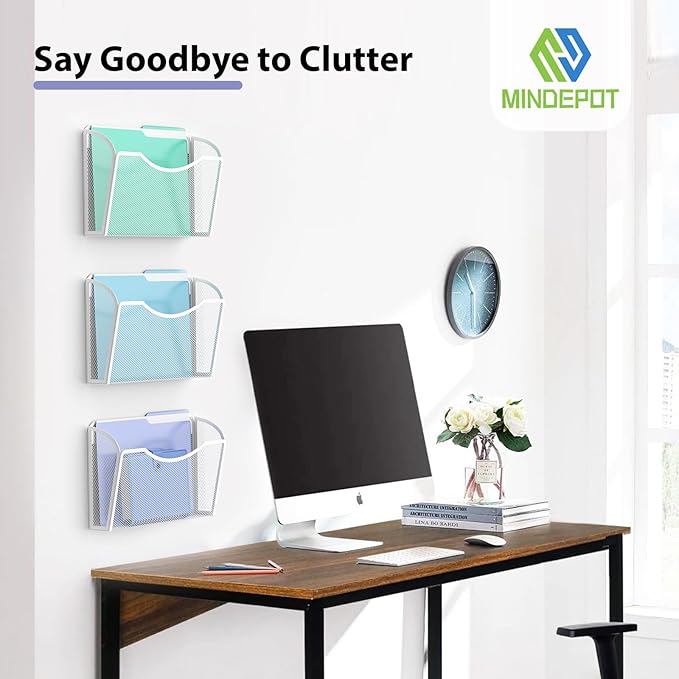 MINDEPOT Wall File Organizer,Hanging Wall Mounted File Folder Binder Holder Mail Organizer for Office,Home and School Supplies
