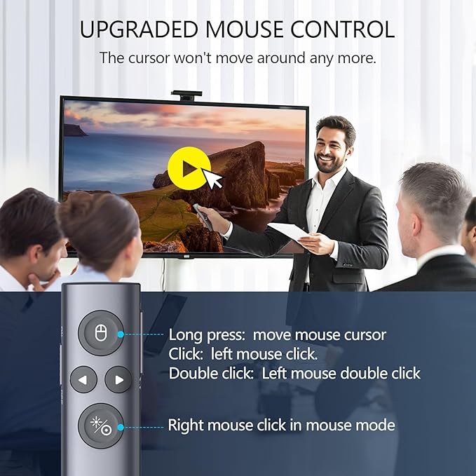 Norwii N95s BLE Presentation Clicker with Digital Pointer for PowerPoint Presentation on TV Screen and Projection Screen, Wireless Presenter Remote with Countdown Timer (Green Light-USB-A)