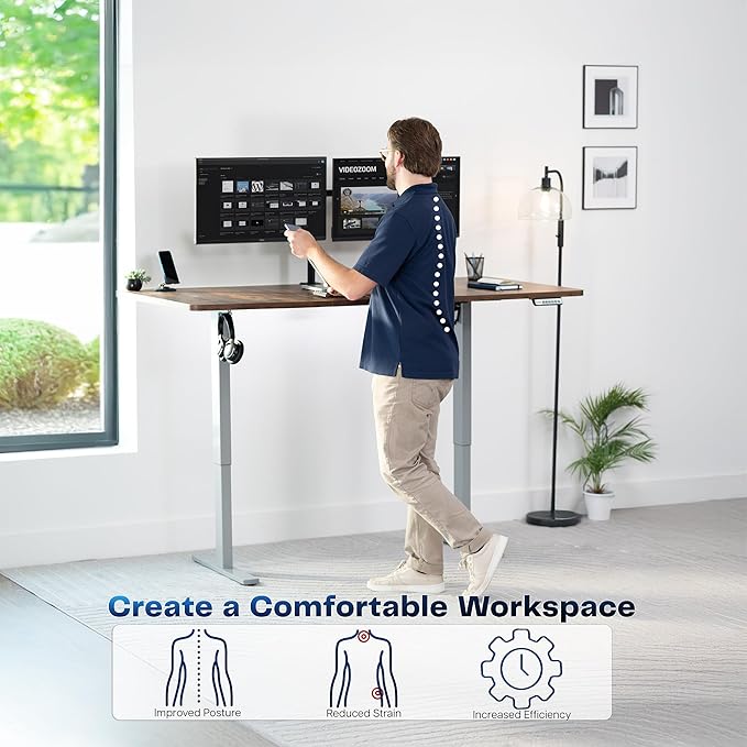 VIVO Electric 71 x 30 in Rustic Standing Desk, Memory Height Adjustment, 1B Series, Holds 220 lbs, Vintage Brown Top Gray Frame, DESK-KIT-1G7N
