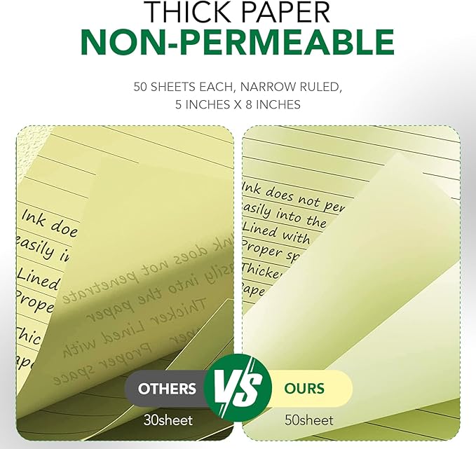 KAISA Yellow Legal Pads 12Pads Writing Pads Recycled Paper 5"x8" Norrow Ruled Lined Paper Small Legal pad Perforated 50 sheets/pad Notepads Writing Tablet Canary For Office Supplies (Canary 12pads)