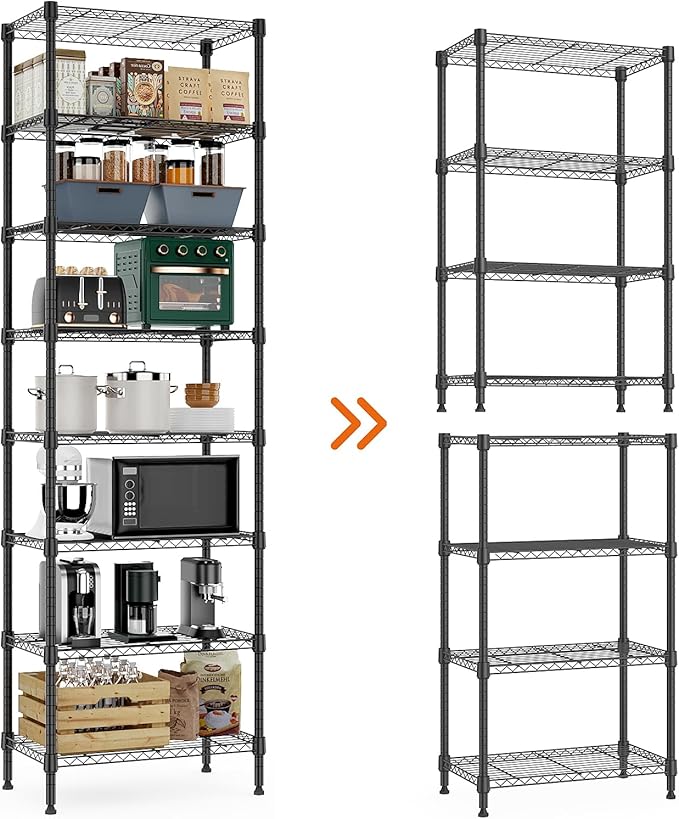 M MZG 8 Tier 2000 lbs Storage Rack Metal Wire Shelving Unit, Storage Standing Shelf Organizer for Laundry Bathroom Kitchen Pantry Closet Garage Basement Utility Room, Black 13.8" D x 23.6" W x 79.5" H