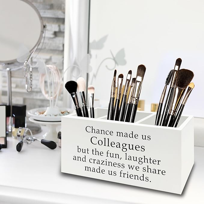 XPH Colleague Gifts Pen Pencil Holder Organizer for Desk, Work Bestie Friends Gifts for Women, Coworker Friend Gift Wooden Box Sign for Home Office Desk Tabletop Decorations