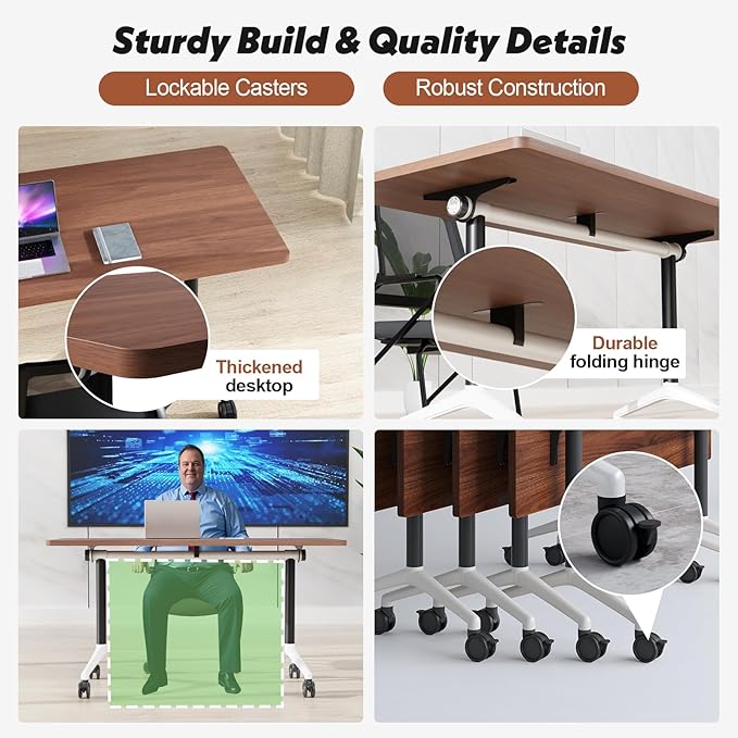 Goakwwuz Conference Room Table, Folding Conference Tables,Thicken Grey Tabletop,Flip Top Wooden Seminar Meeting Room Table for Conference Room Offices (2, Walnut, 55.1”)