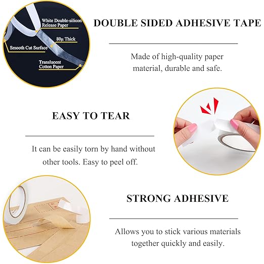 SmaringWing Double Sided Tape for Crafts, 6 Rolls Multi-Size Double-Sided Adhesive Tape for Arts, Photography, Gift Box, Scrapbooking, Card Making, Paper Backing