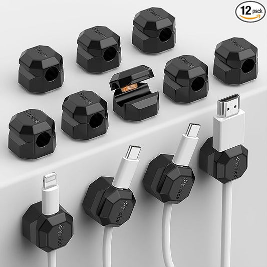 12 Pack Rotatable Cable Clips,Spring Cord Organizer Desk Cable Management Cord Holder Adhesive Phone Charger Cord Clips for Home Office Car Wall Nightstand Accessories Black