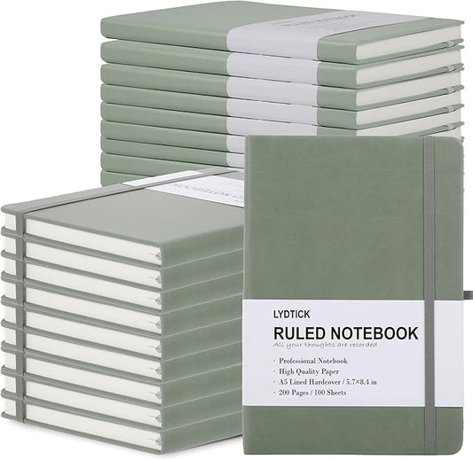 LYDTICK 20 Pack Journals for Writing College Ruled Notebooks Journal in Bulk, Hardcover Notebooks (200Pages) for Note Talking, Lined Bullet Journals for Home School Office, 5.7"x8.4", Olive Green