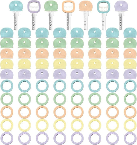 Blulu 80 Pieces 1Inch Colored Key Covers Caps Tags Covers Set Plastic Key Color Identifier Rings Toppers(Pastel Color)