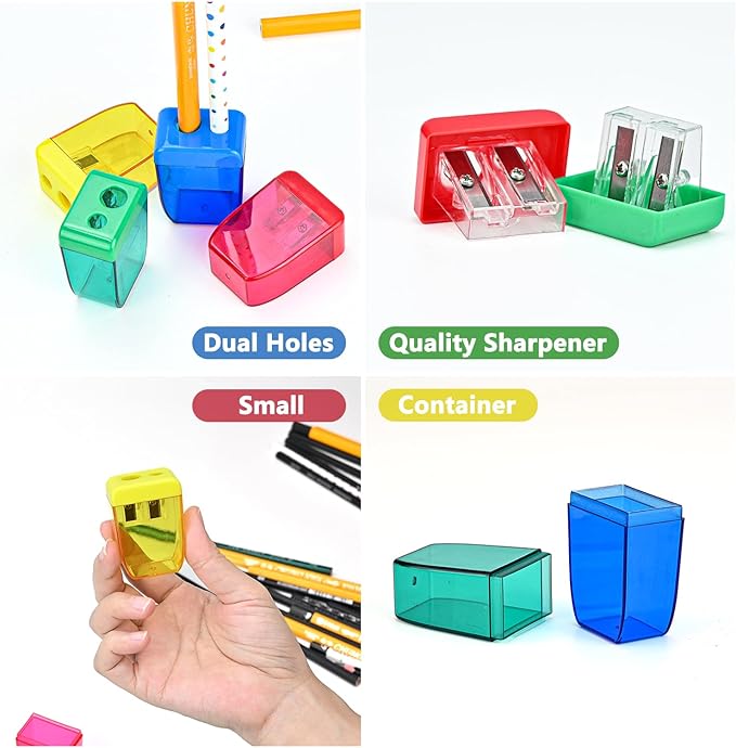 AUSTARK 4Pcs Pencil Sharpeners Manual for Kids Adults, Dual Hole Small Handheld Pencil Sharpener Bulk for Office School Home, Back to School Supplies