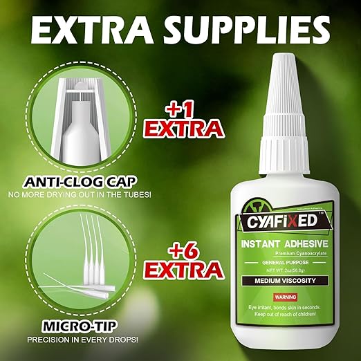 Medium Super Glue Kit, 56.8 Gram (2oz) CA Glue with Anti-Clog Cap & Microtips for Woodworking, 3D Printing, Aquarium, Crafts, Plastic – Instant Cyanoacrylate Adhesive Repair Shoe, Ceramic, Glass