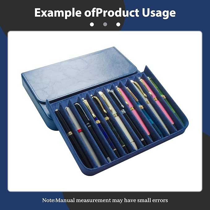 MIVLXLX PU Leather 12 Fountain Pen/Pencil Tray Case Organizer, Fashion Design, Handmade, Magnetic Closure with Drawer, Christmas Gift for Man/Woman/Office, 12 Slots(blue)
