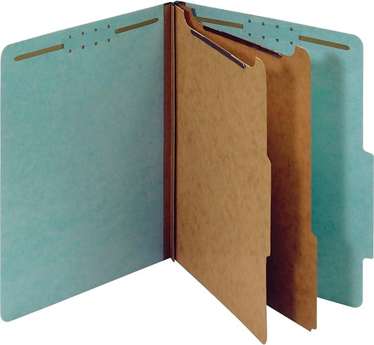 Pendaflex Recycled Classification File Folders, 2 Dividers, 2" Embedded Fasteners, 2/5 Tab Cut, Letter Size, Light Blue, Box of 10 (24030R)