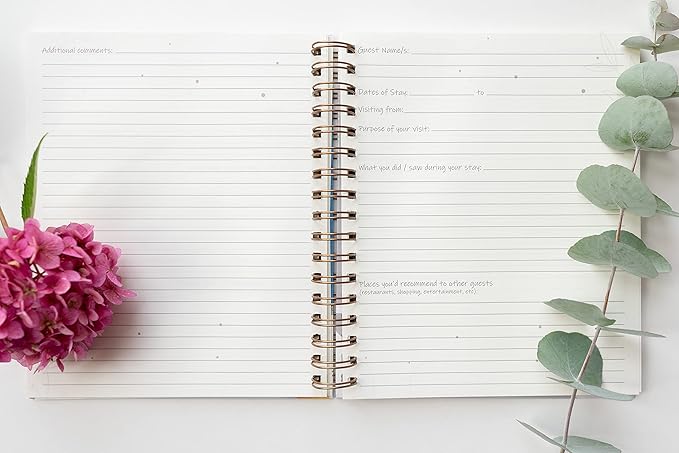Paper 'n Such Guest Book for Rental House - Vacation Home - Short Term Rentals, Host Essentials, Spiral Hardcover Welcome Log for Airbnbs- 200 Pages (White/Blue)