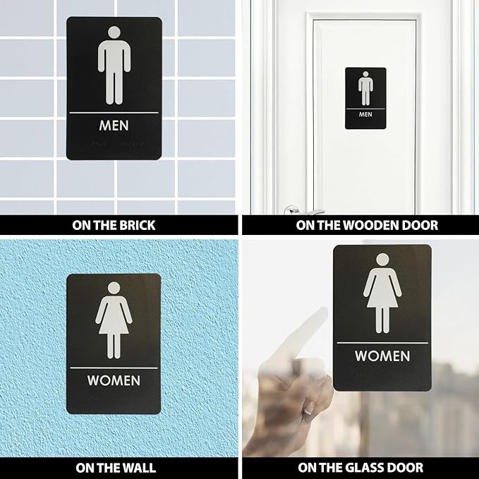 USA Made - Men's and Women's Restroom Signs ADA-Compliant Bathroom Door Signs for Offices, Businesses, and Restaurants, Black
