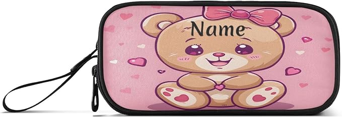 BOENLE Custom Cute Bear Pencil Case Box Boys Girls Personalized Name Large Pencil Pouch Stationery Pen Bag Organizer for Kids Adults School Office
